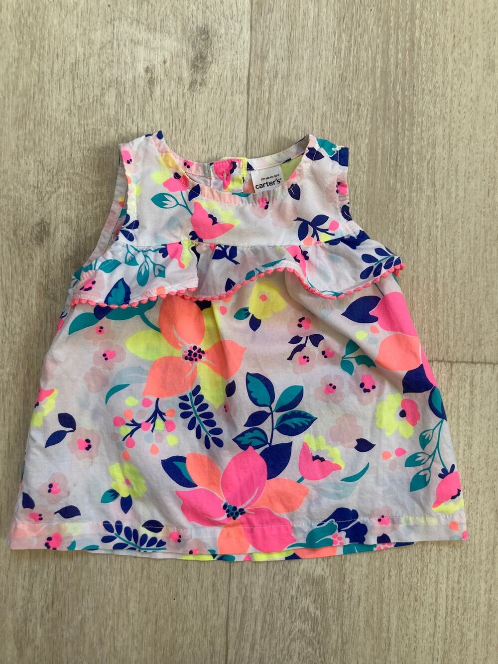 Carter’s Bright Floral Cotton Top With Ruffle, Size 9M